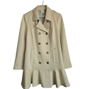 cabi Hobnob Topper yellow dotted double-breasted jacket with a flounce bottom s